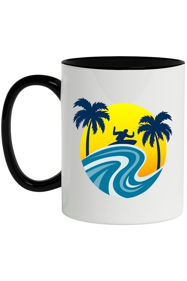 INOVATIX-Personalized white mug, Sunset, Wave, Surfer, Ocean, with Black Handle, INOVATIX®. 330ml 1
