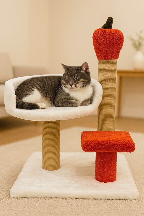 Komano Pontika-🍎   Stylish and Fun! Plush Cat Scratching and Resting Board with Carrot Detail – Compact and Comfortable 🐾 1