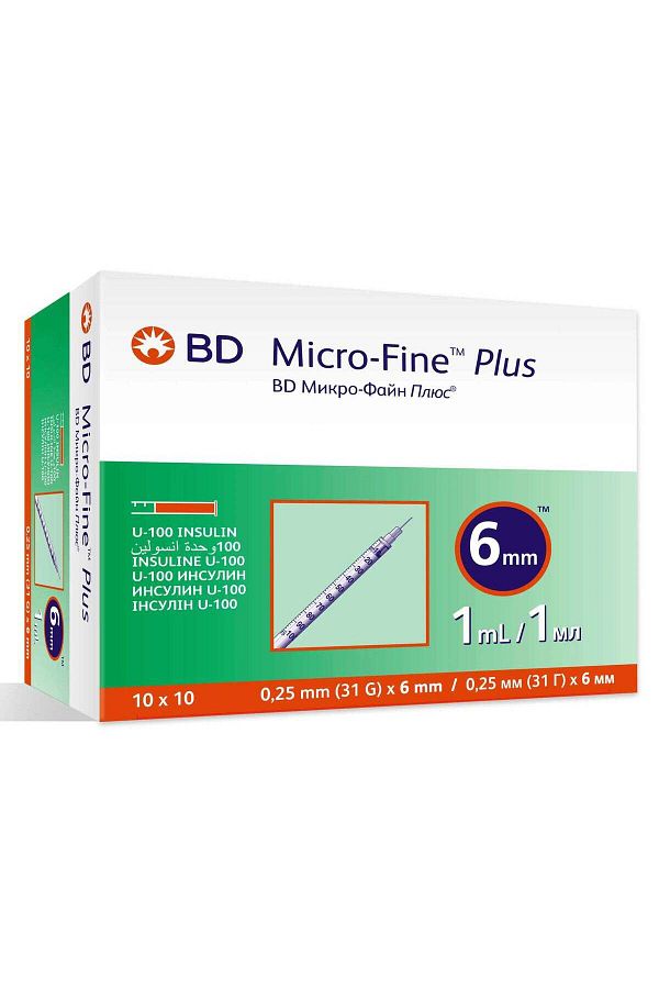 Bd-Micro-Fine Plus Syringes, Insulin Injection, BD Needles, Size 1ml 6mm, 100 Pieces 1