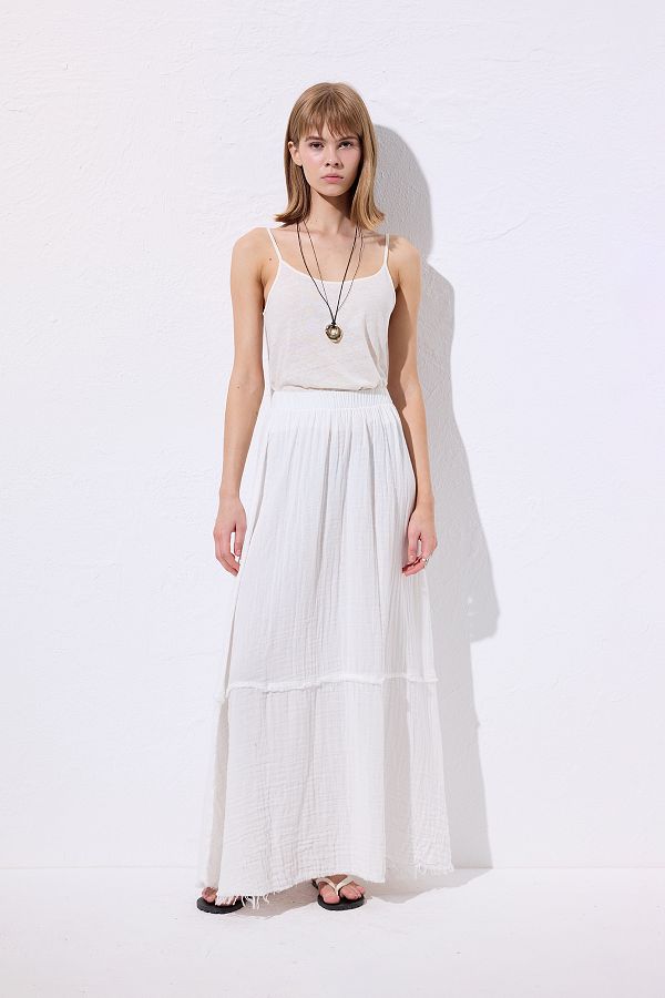 Manuka-Muslin Fold Wide Skirt Ecru 1