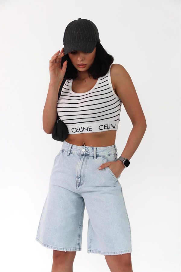 Zeo Basic-Pantaloni scurți bermuda de damă, lungime midi, albastru gheață deschis 1