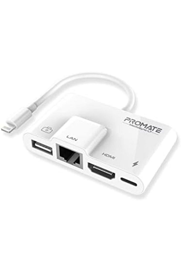 Promate-Lightning to HDMI Adapter for iPhone/iPad, Portable 4-in-1 OTG Lightning Multimedia Hub 1