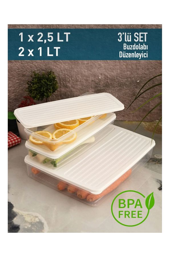 Hane216-3-Piece Storage Container with Lid, Suitable for Refrigerator Organizer, Microwave and Freeze 4.5Lt 1