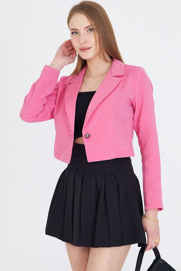 armonika-Women's Fuchsia Single Button Crop Jacket Arm-23y001064 1
