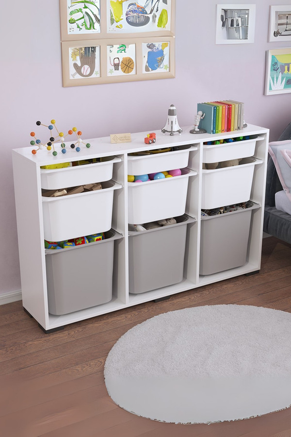 Pratico Bofi Ultra Derin 9 Gri Beyaz Sepetli Çok Amaçlı Oyuncak Mutfak Kiler Dolabı