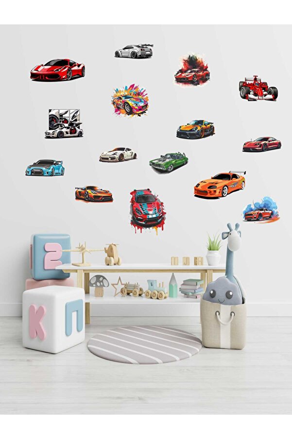 esatoys Yarış Arabaları Çocuk Odası Sticker Seti