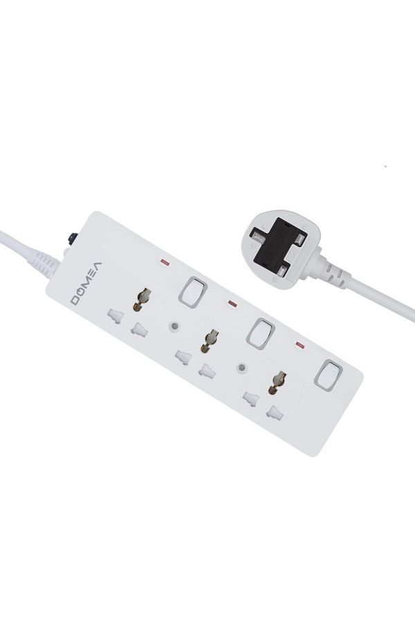 DOMEA-3-Way Power Extension Strip with Individual Switches, Universal Socket Design, 3-Meter Cable - 1