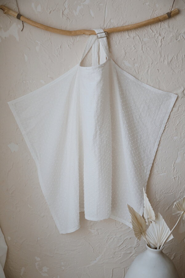 BabyKAR Emzirme Önlüğü Ponponlu Müslin %100 Pamuk - Beyaz