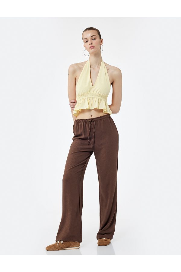 Koton-Aerobin Fabric Wide Leg Waist Lace up Trousers 1