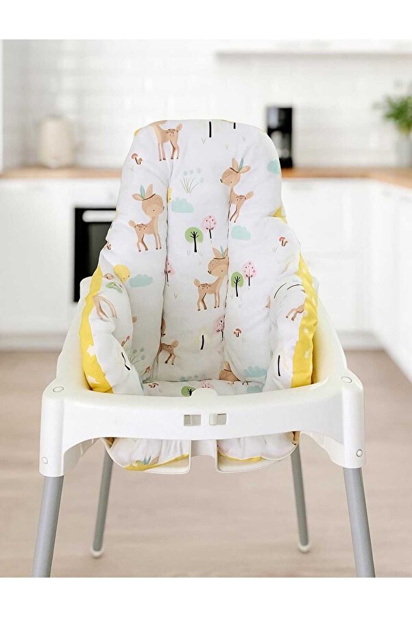 Babynia %100 Pamuk Bebek Çocuk Mama Sandalyesi Minderi Karaca Sarı