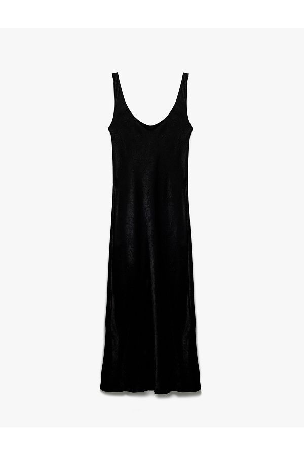 Koton-Slim Fit Αμάνικο Μακρύ Σατέν Φόρεμα με Χοντρό λαιμόκοψη 1