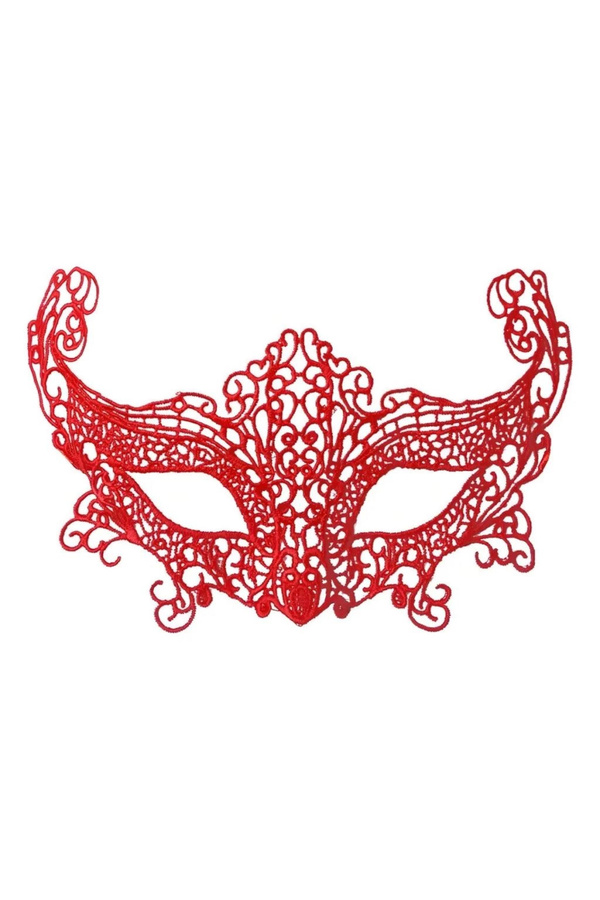 Kuzgun Online Shop-Red Color Lace Mesh Embroidered Party Mask Model 3 1