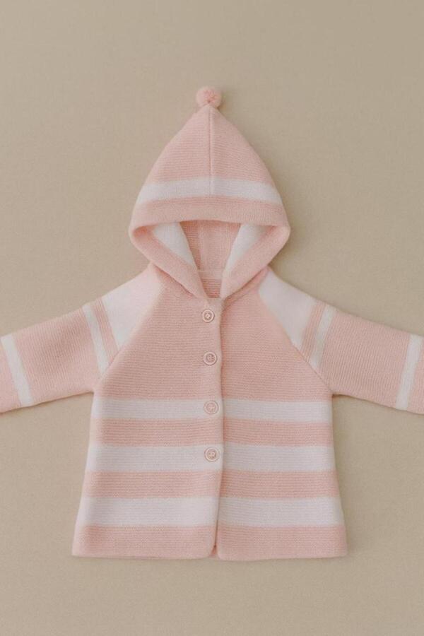 Cevval ÇİZGİLİ KAPÜŞONLU ÇİFT KAT ÖRME BEBEK HIRKA