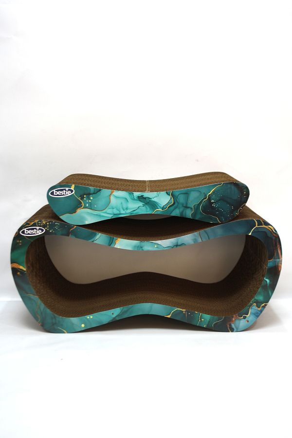 Bestie-2-Piece - Cat Scratching Sofa Cardboard Cat Scratching Horizontal Scratching- Large & Small- 3D Emerald Pattern 1