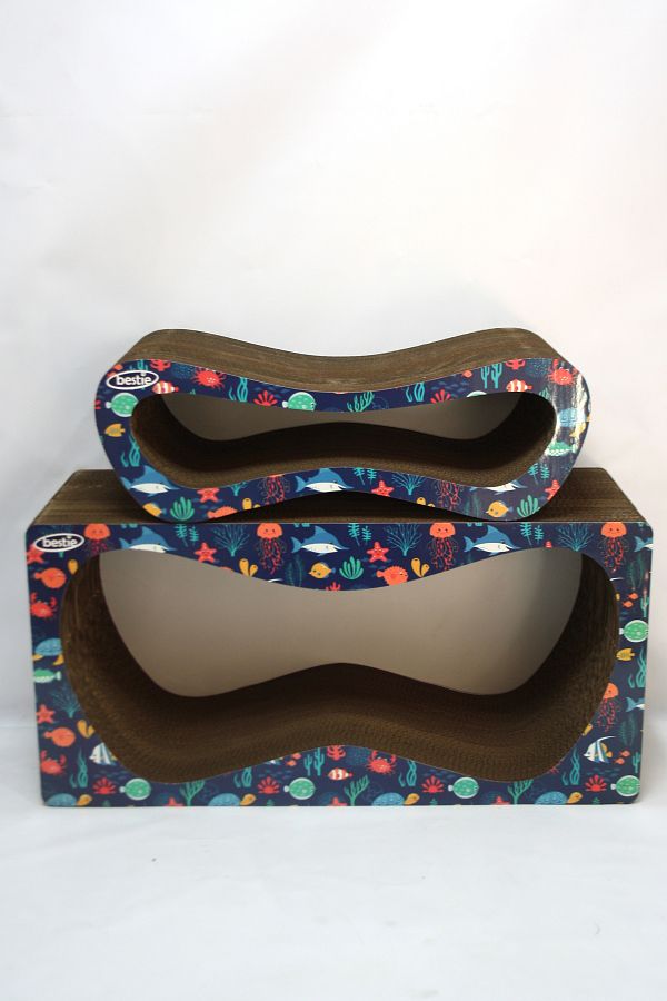 Bestie-Mega Set of 2 - Cat Scratching Sofa Cardboard Cat Scratching Horizontal Scratching - Fish Pattern 1