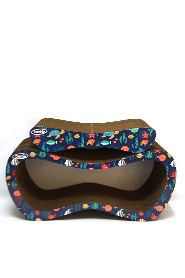 Bestie-Set of 2 - Cat Scratching Sofa Cardboard Cat Scratching Horizontal Scratching - Fish Pattern 1