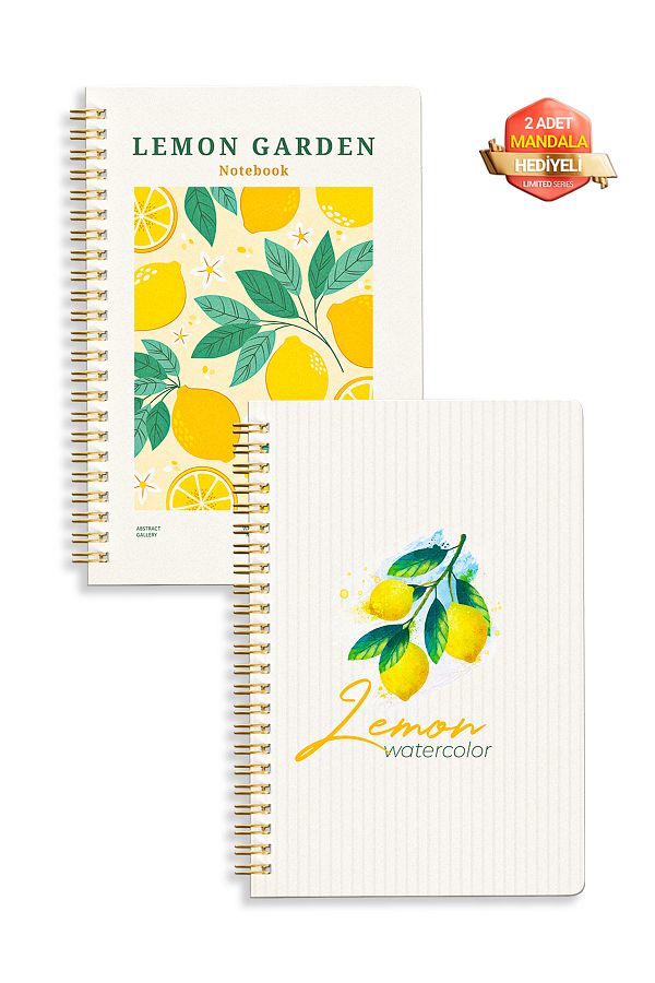 Notisyon-A5 Spiral Notepad Set of 2 – Lined & Unlined, 148 Pages, Lemon Pattern, School Notebook 1