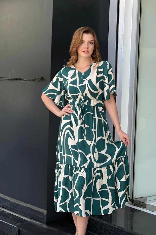 aytemas-Patterned Collar Buttoned Dress 1