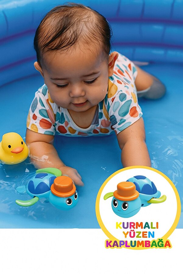 Shoplandu Sevimli Kurmalı Suda Yüzen Kaplumbağa - Banyo Küvet Havuz Deniz Oyuncağı - Mavi