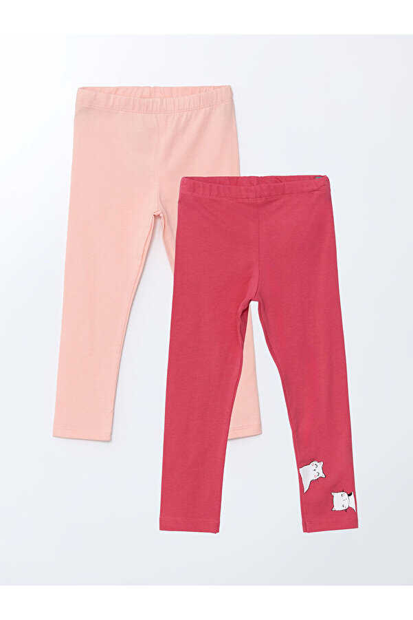 LC Waikiki Elsiva Collection Fuşya Bisiklet Yaka Baskılı Kız Çocuk Tayt 2'li