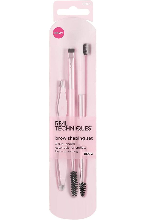 Real Techniques-Brow Shaping Set, Spoolie, Brow Brushes, Tweezers, Dual-Ended Eyebrow Tools, 3Pcs 1