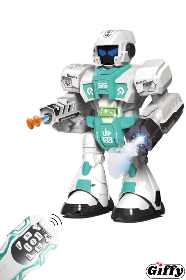 giffy Oyuncak Buhar Atan Uzaktan Kumandalı Savaşçı Robot Sesli Işıklı Müzikli Dans Eden Mermi Atan