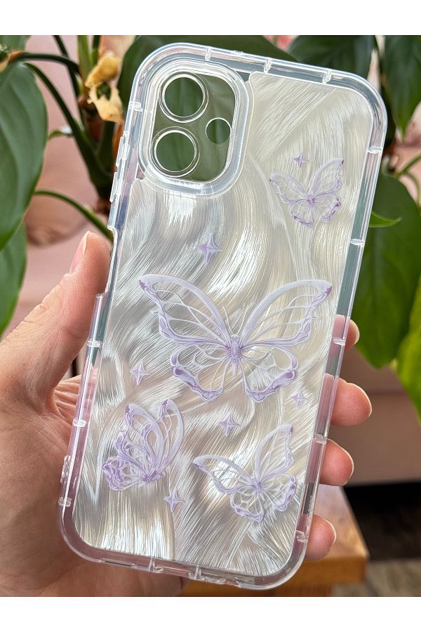 Fibaks-Galaxy A06 Case Plug-In Camera Protected Glossy Hologram Butterfly Pattern Shock Absorbing Silicone 1