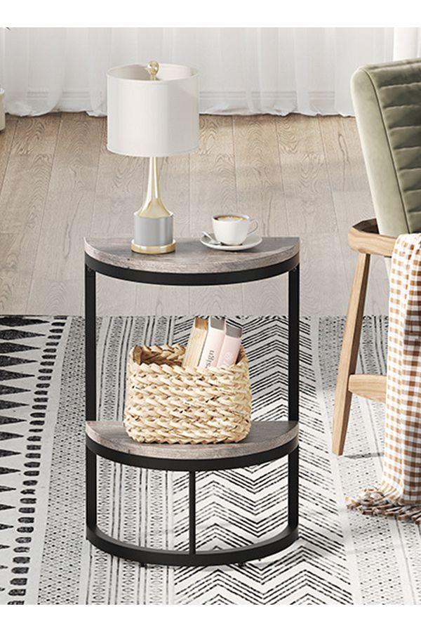 sharpdo-2-Tier End Table Semi Circle, Small Half Round Side Table with Storage Shelf 1