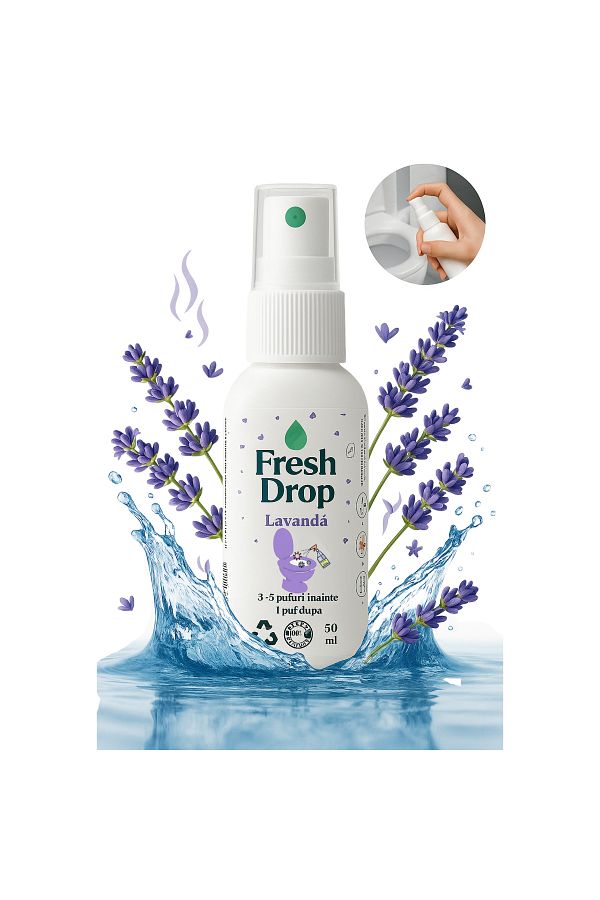 dalip-Odorizant Spray pentru WC Fresh Drop, Lavanda, Elimina Mirosul și Igienizeaza, 50ml 1