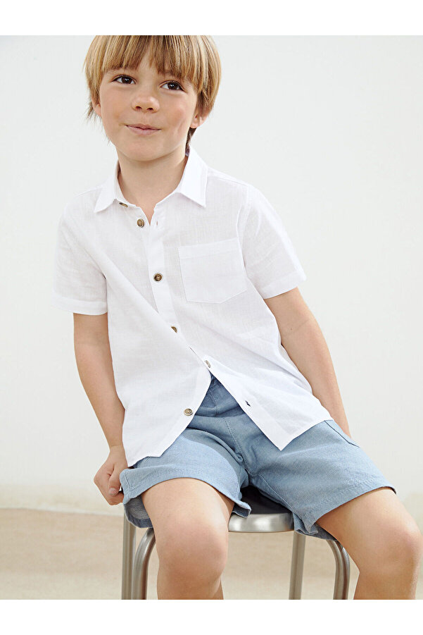 LC Waikiki M&B Collection Beyaz Basic Cepli Erkek Çocuk Poplin Gömlek