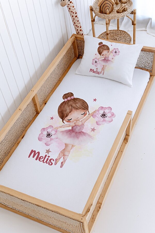 Lilabio %100 Pamuk İsme Özel Montessori Yatak Pike Seti 100x200 Balerin
