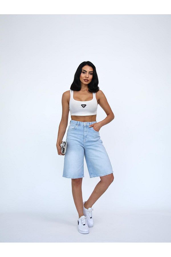 Zeo Basic-Pantaloni scurți de damă, lungime midi, albastru deschis, Lycra 1