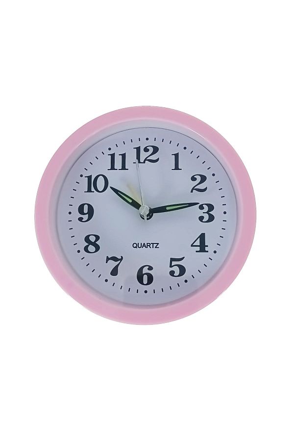 OEM-Table clock with alarm, analog display, 1 x AA battery, pink dial, 120 x 120 x 40 mm, white background 1