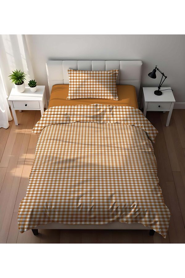 Evmila-Double Sided Gingham Patterned - Printed Single Duvet Cover Set 1
