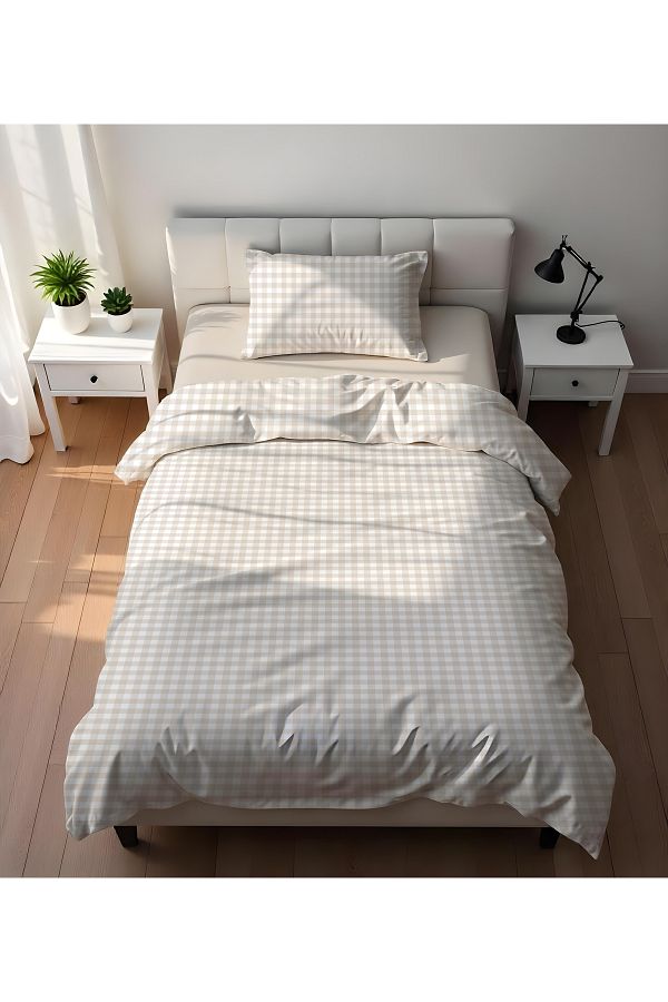 Evmila-Double Sided Gingham Patterned - Printed Single Duvet Cover Set 1
