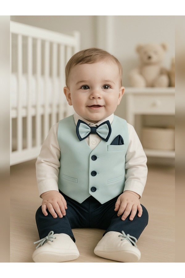 Calide Baby&Kids Erkek Bebek Mevlüt Takımı - Papyon & Kravatlı - Özel Gün Kıyafeti - 7'li Set