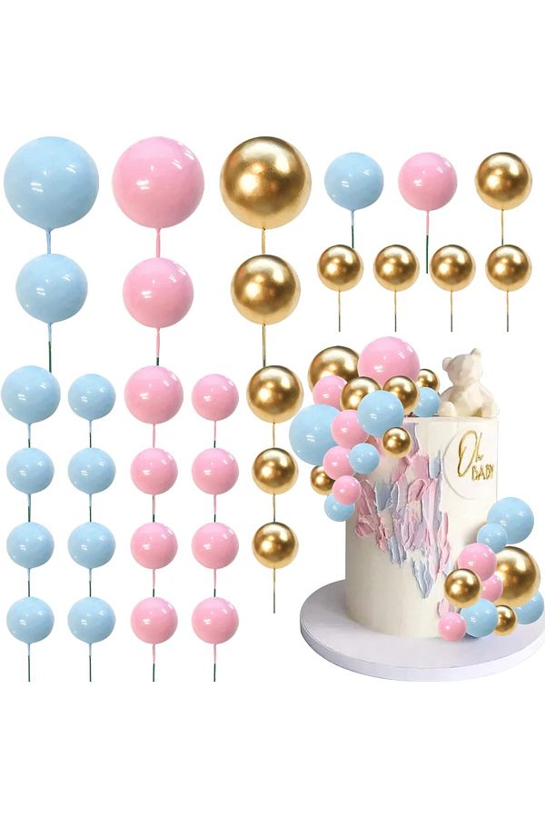 Choice-Blue Pink Apricot Gold Light Brown Ball Cake Topper Shaped Cupcake Insert Cake Topper For Bear Theme 1