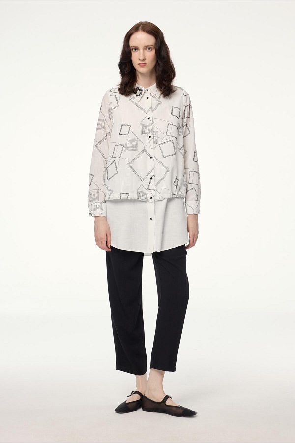 Zühre-Geometric Patterned Ecru Tunic with Accessories T-1574 1