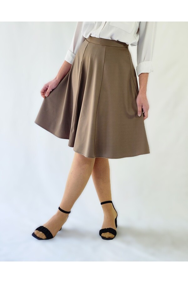YAXİ-Camel Elastic Six Piece Midi Diver Bell Skirt 1