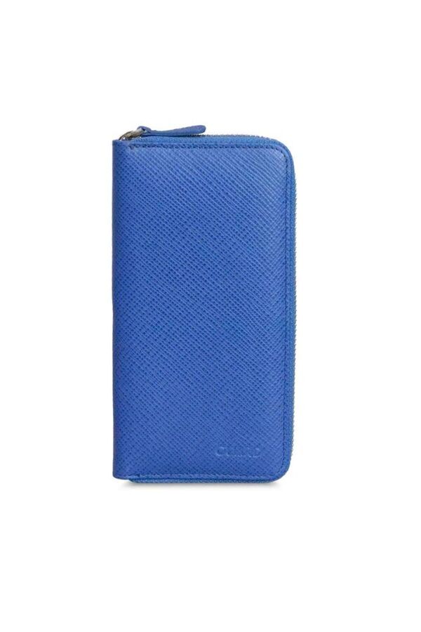GUARD-Blue Sack Print Zipper Portfolio Wallet Genuine Leather P3016 1