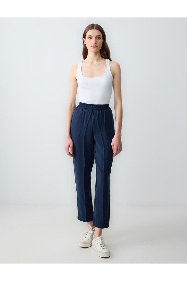Jimmy Key-Navy Blue High Waist Regular Leg Modal Woven Trousers 1
