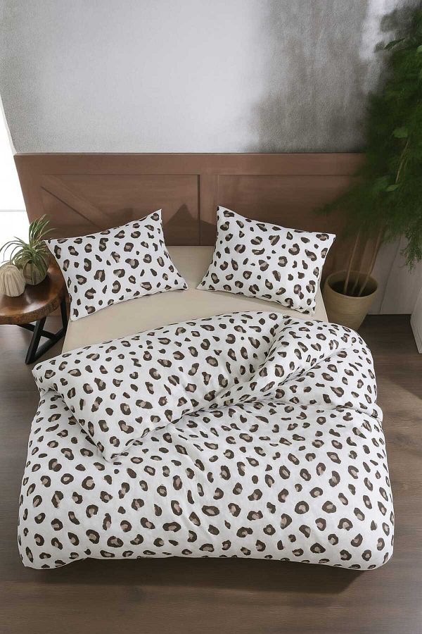 Valezium-Σετ διπλό παπλωματοθήκη με Leopard Print - Ελαστικό και 2 Κλειδαριές Μαξιλαριού 1