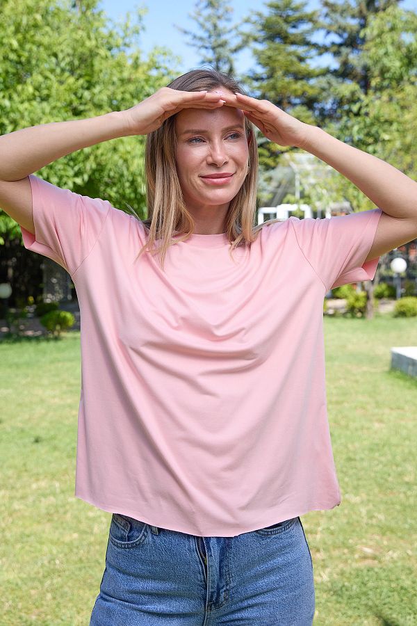 Fulla Moda-Μπλουζάκι Basic Μπλούζα Στρογγυλή Λαιμόκοψη Oversize Modal 1