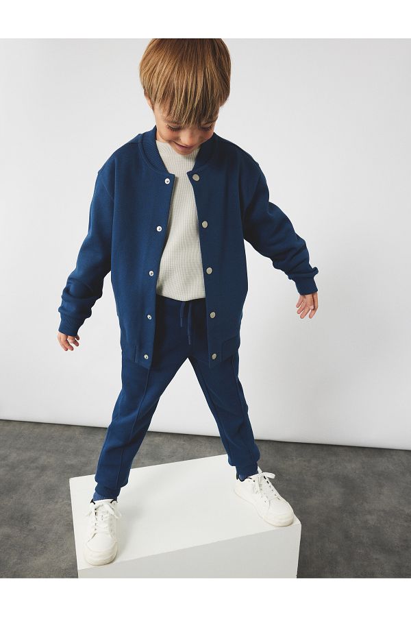 Koton-Ribbed Basic School Sweatpants with Elastic Waist and Pockets 1