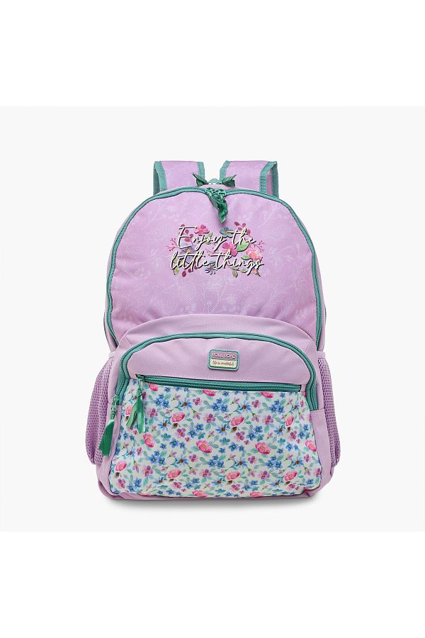 Roll-Road Floral Print Backpack with Adjustable Shoulder Straps and Zip Closure - 33x46x17 cms 1