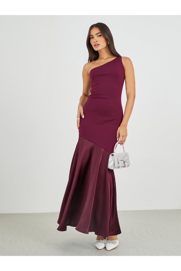 Styli Solid One Shoulder Mermaid Hem Maxi Dress