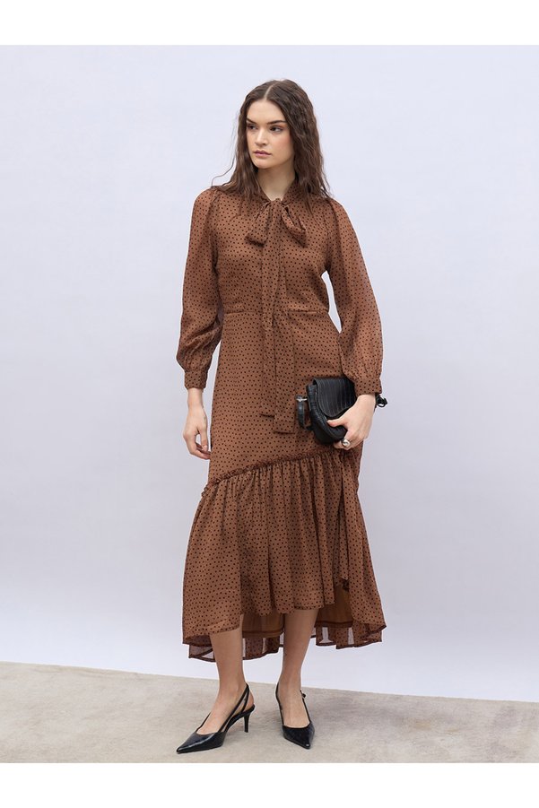 Styli Polka Dots Print Ruffled Hem Maxi Dress