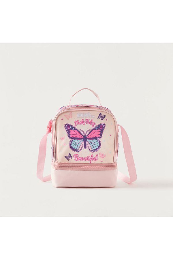 MUST-Butterfly Print Lunch Bag with Adjustable Strap and Top Handle 1
