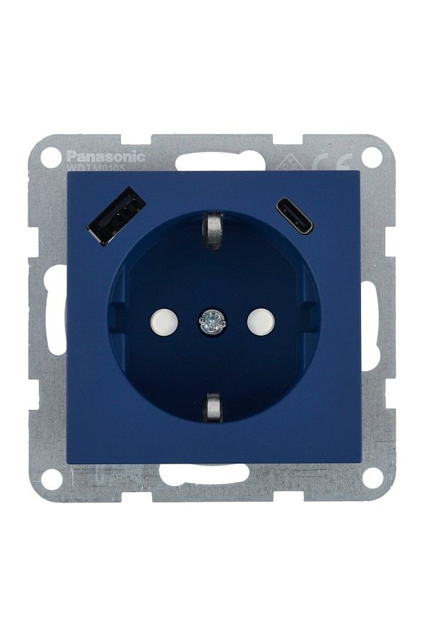 PANASONIC-Socket Schuko with Child Protection and USB (A + C) Mechanism QC Karre Plus 55 Ocean 1