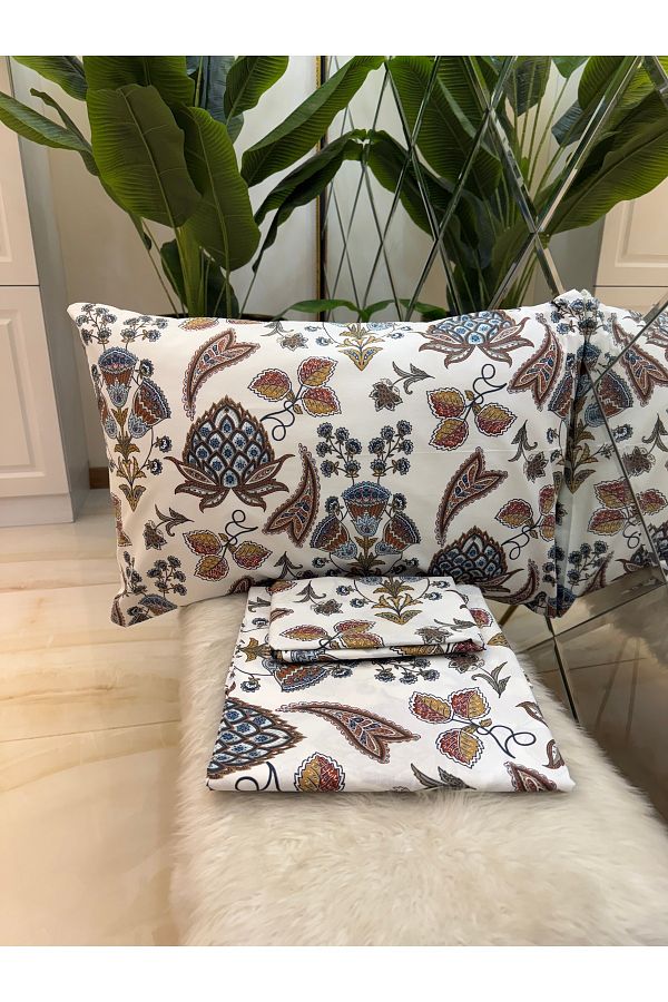 micoton-Patterned Single 100% Cotton Elasticless Sheet and Pillowcase Set 1
